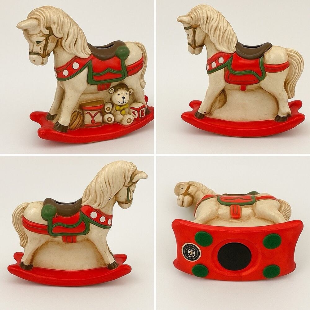 Vintage Artistic Gifts Rocking Horse Bank Christmas Toys Taiwan 7” Ceramic